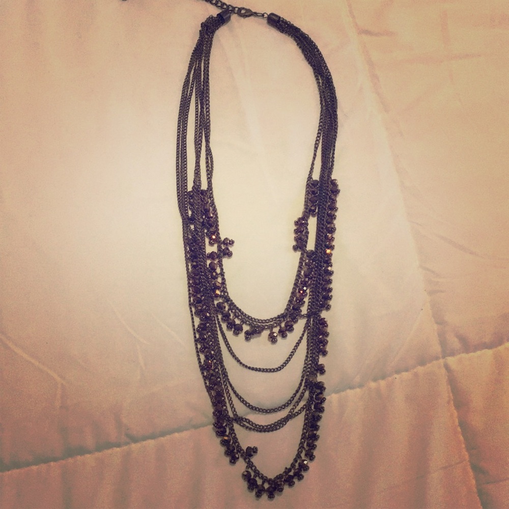 Long copper color beaded necklace